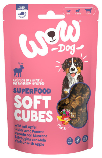 WOW Superfood Soft Cubes Wild - dziczyzna z jabłkiem miękkie przysmak dla psa (150g)