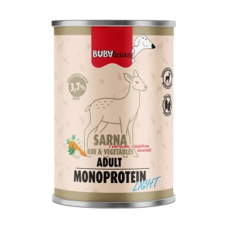BUBAlicious Light – karma mokra dla psa z sarną i warzywami z dodatkiem kozieradki – 400g