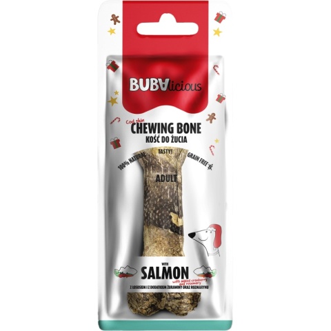 BUBAlicious XMAS kość do żuciaze skóry dorsza z dodatkiem łososia, żurawiny i rozmarynu 17cm