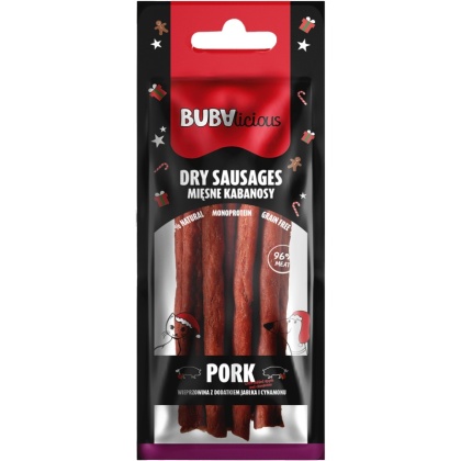 BUBAlicious More Meat XMAS kabanosy dla psa - wieprzowina z dodatkiem jabłka i cynamonu - 70g