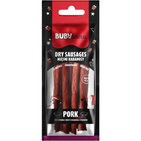 BUBAlicious More Meat XMAS kabanosy dla psa - wieprzowina z dodatkiem jabłka i cynamonu - 70g