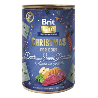 Brit Care Christmas – kaczka ze słodkimi ziemniakami, jabłkami i szpinakiem – świąteczna karma mokra dla psa 400 g