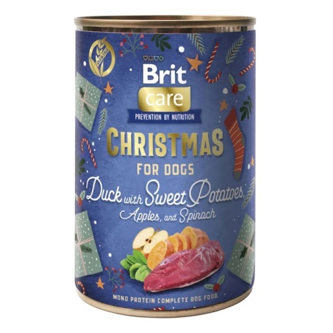 Brit Care Christmas – kaczka ze słodkimi ziemniakami, jabłkami i szpinakiem – świąteczna karma mokra dla psa 400 g