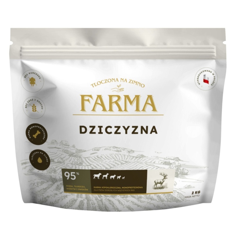 Farma karma sucha dla psa tłoczona na zimno Dziczyzna