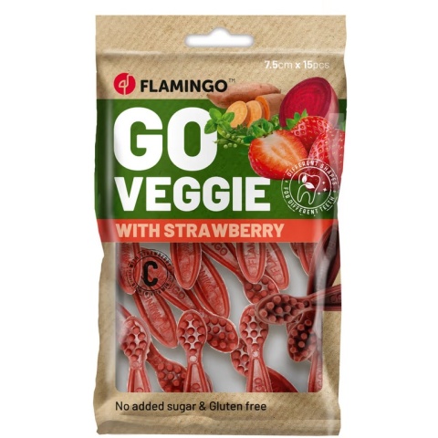 Flamingo Go Veggie Snacks with Strawberry 120g – wegańska przekąska dentystyczna dla psa (truskawka)
