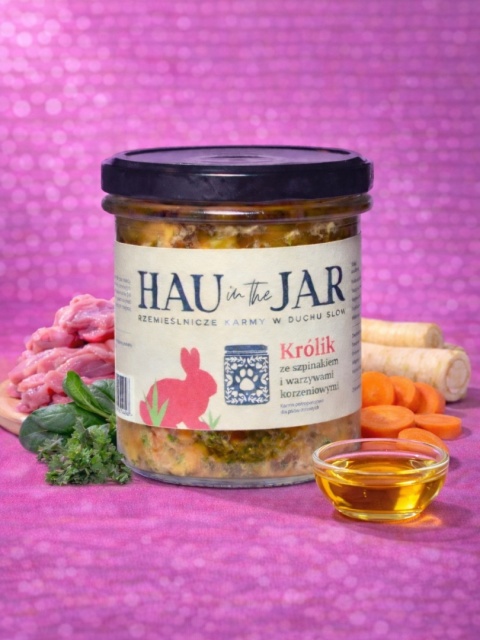 "Hau in the Jar" gotowana mokra karma dla psów - Królik ze szpinakiem 350g