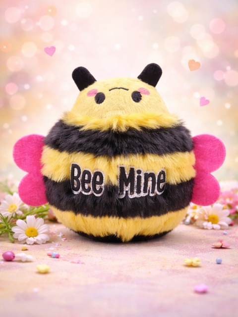 HugSmart Woof Love – Bee Mine Zabawka i piłka z kolcami 2w1 – zakochana pszczółka - 14,5 cm