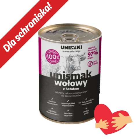 UNIsmak Wołowina z batatem 410 g – puszka przekazywana potrzebującym psom