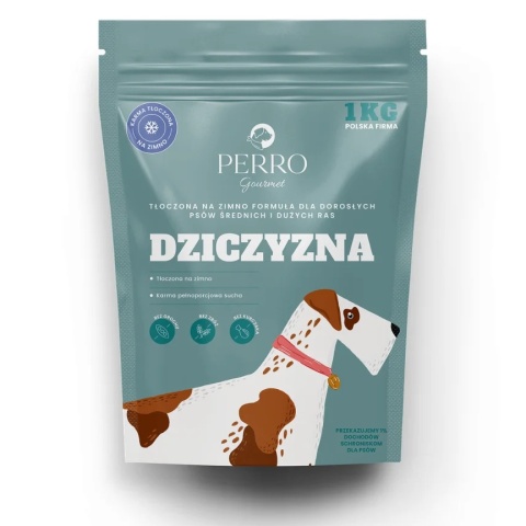 PERRO Gourmet Dziczyzna - karma tłoczona na zimno dla psów dorosłych średnich i dużych ras 1kg
