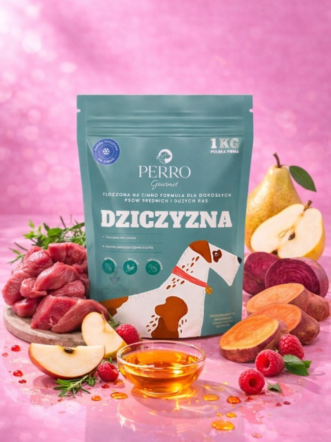 PERRO Gourmet Dziczyzna - karma tłoczona na zimno dla psów dorosłych średnich i dużych ras 1kg