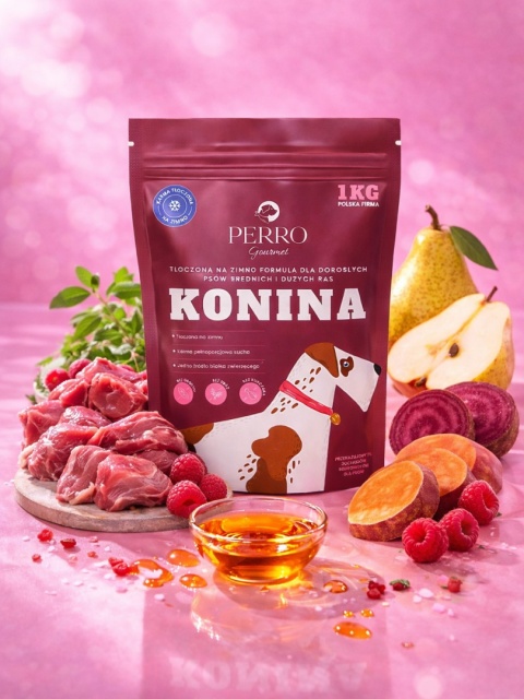 PERRO Gourmet Konina – Karma tłoczona na zimno dla psów dorosłych średnich i dużych ras 1kg