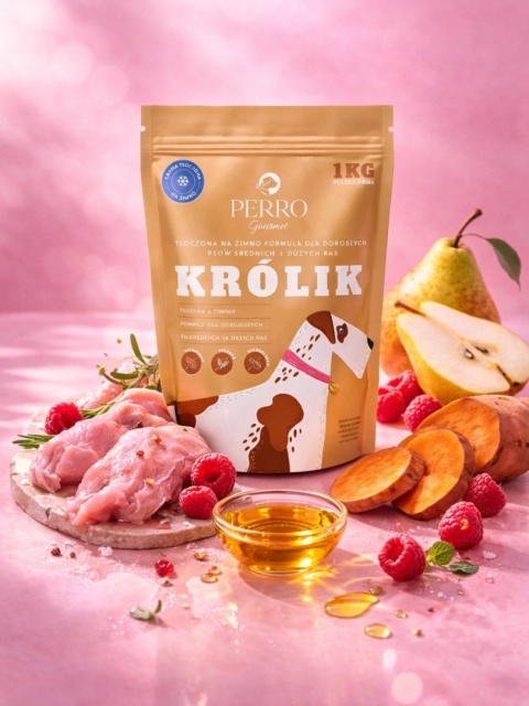PERRO Gourmet Królik - Karma tłoczona na zimno dla psów dorosłych średnich i dużych ras 1kg