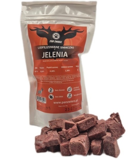 Pan Zwierz Liofilizowane Smaczki z Jelenia 70 g – 100% mięso jelenia dla psa i kota
