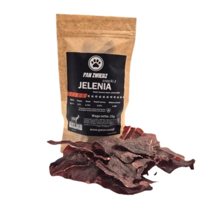 Pan Zwierz Naturalne smaczki z jelenia 25 g – suszone mięso premium dla psa i kota