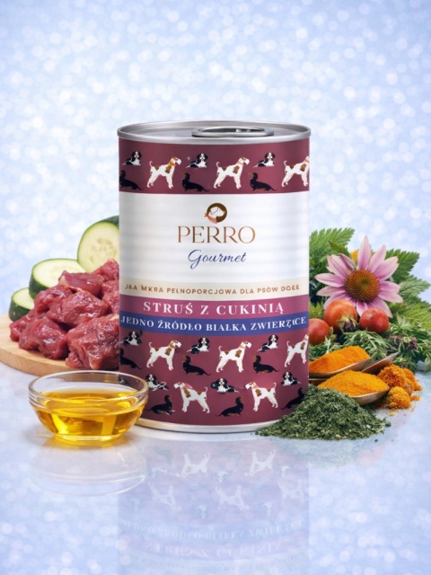 Perro - Karma mokra Struś z cukinią – monobiałkowa formuła dla psów dorosłych 400g