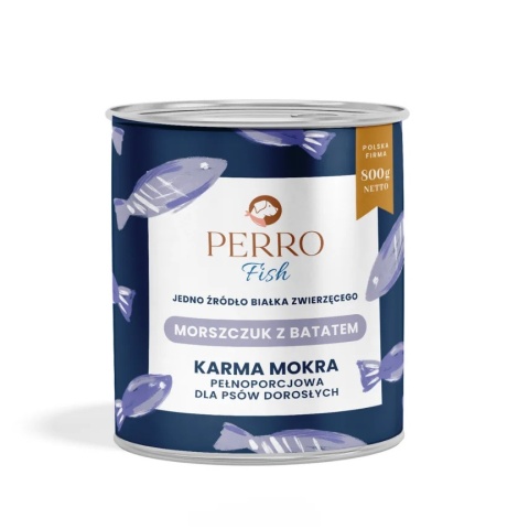 Perro - Karma mokra dla psa Morszczuk z batatem – monobiałkowa formuła dla psów dorosłych 800g