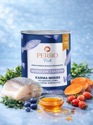 Perro - Karma mokra dla psa Morszczuk z batatem – monobiałkowa formuła dla psów dorosłych 800g