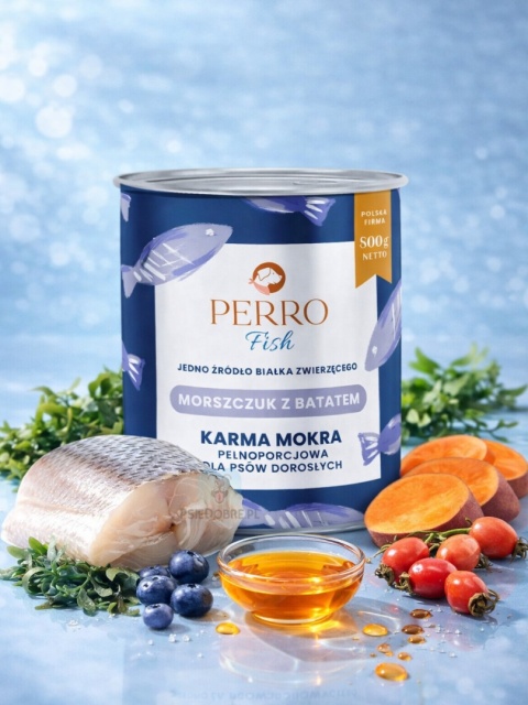 Perro - Karma mokra dla psa Morszczuk z batatem – monobiałkowa formuła dla psów dorosłych 800g