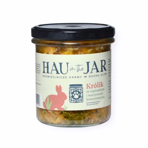 "Hau in the Jar" gotowana mokra karma dla psów - Królik ze szpinakiem 350g