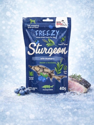 SYTA MICHA FREEZY – Liofilizowane przysmaki dla psa Jesiotr z Borówką 40 g