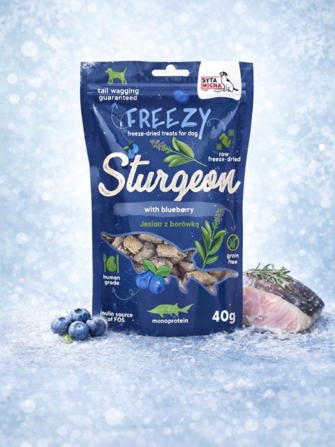 SYTA MICHA FREEZY – Liofilizowane przysmaki dla psa Jesiotr z Borówką 40 g