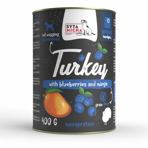 Syta Micha Karma mokra dla psa Indyk z jagodami i mango 400g