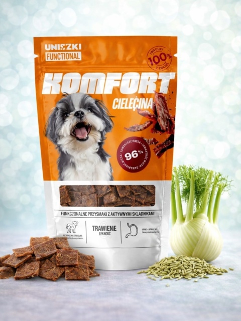 UNISZKI Komfort – funkcjonalne smaczki z cielęciny na wsparcie trawienia psa - 90g