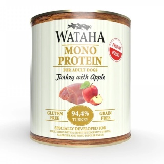 WATAHA MONO PROTEIN ADULT DOG - karma mokra dla psów - INDYK Z JABŁKIEM 800G
