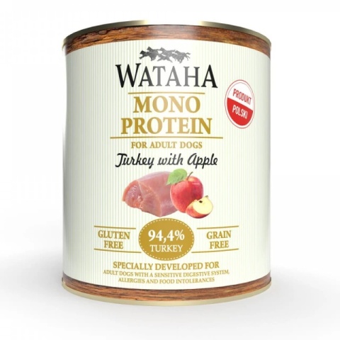 WATAHA MONO PROTEIN ADULT DOG - karma mokra dla psów - INDYK Z JABŁKIEM 800G