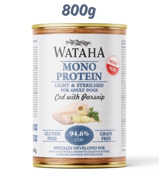WATAHA MONO PROTEIN LIGHT & STERILISED ADULT DOG 94,6% DORSZ Z PASTERNAKIEM - karma mokra dla psa - 800G