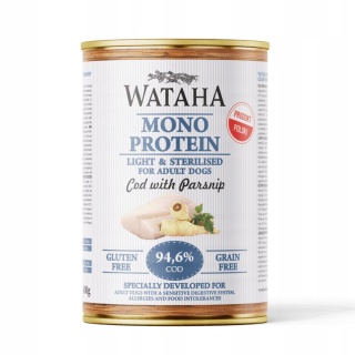 WATAHA MONO PROTEIN LIGHT & STERILISED ADULT DOG 94,6% DORSZ Z PASTERNAKIEM - karma mokra dla psa - 400G