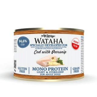 WATAHA MONO PROTEIN LIGHT & STERILISED ADULT DOG 94,6% DORSZ Z PASTERNAKIEM - karma mokra dla psa - 200G