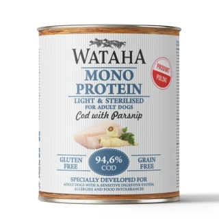 WATAHA MONO PROTEIN LIGHT & STERILISED ADULT DOG 94,6% DORSZ Z PASTERNAKIEM - karma mokra dla psa - 800G