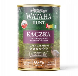 Wataha Hunt Mono Protein 95% Junior - karma mokra dla szczeniąt - Kaczka z batatami, jagodami i mniszkiem lekarskim 400g