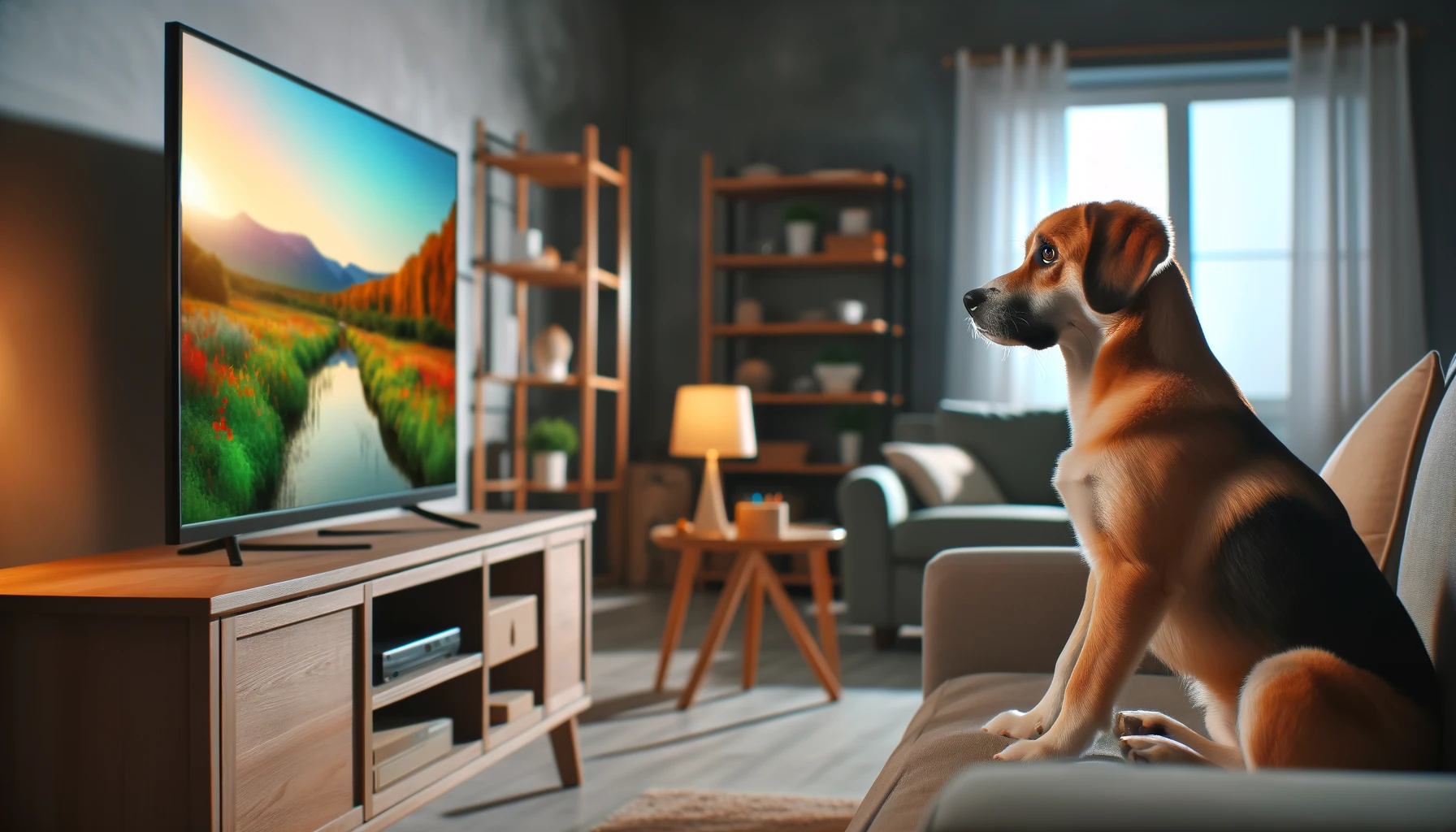 Pies oglądający telewizję